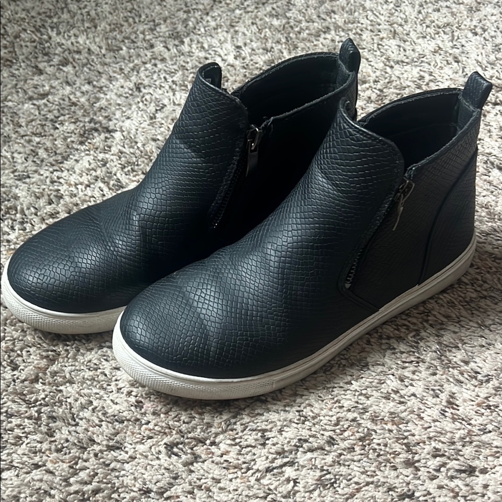 Black Textured High-Top Sneakers